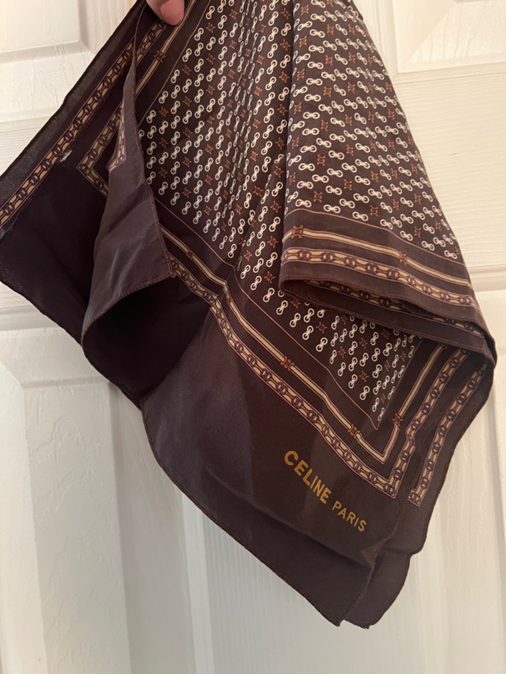 Celine silk scarf macadame 46” long 11” wide EUC Celine Paris Last reduction $
